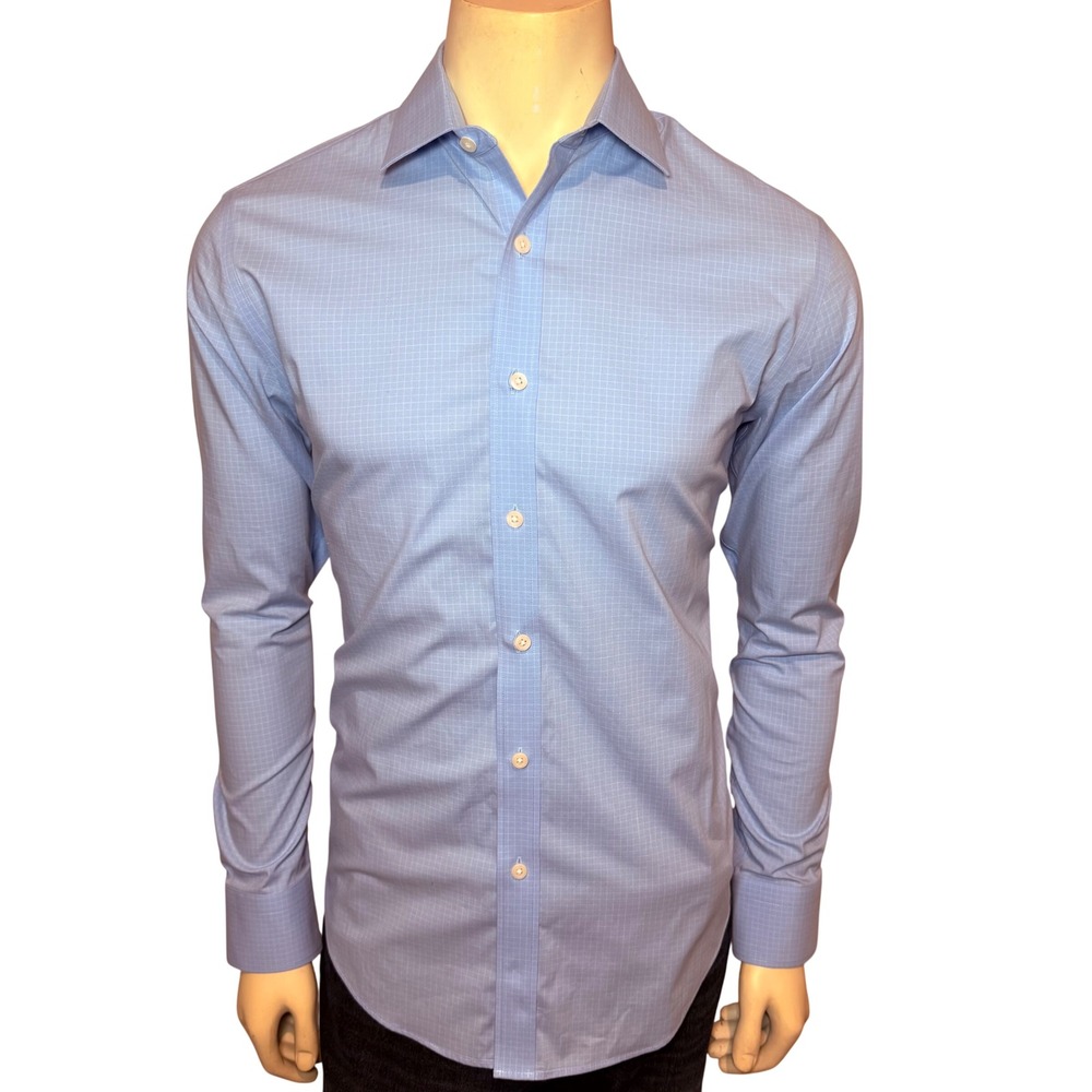 J.Crew‎ Mens Flex Wrinkle Free Classic Fit Dress Shirt Blue Grid Size M 15-15.5